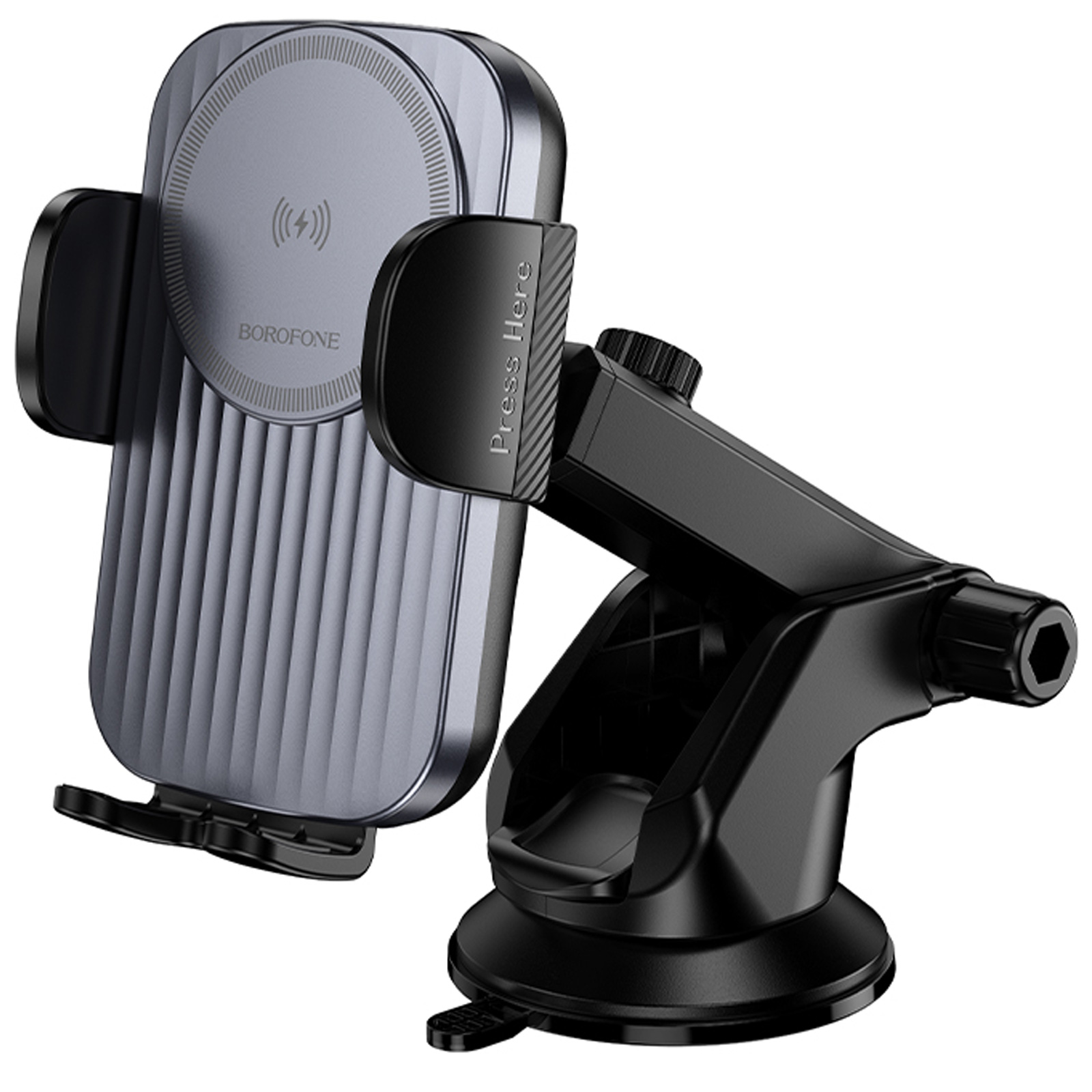 Автодержатель с БЗУ Borofone BH222 Leading 15W (center console) (Black / Metal gray)