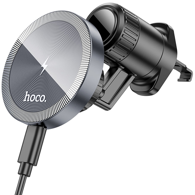 Автодержатель с БЗУ Hoco HW6 Vision metal magnetic (air outlet) (Black / Metal gray)