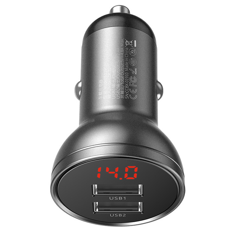 АЗП Baseus Digital Display Dual USB 4.8A Car Charger 24W (tarnish)