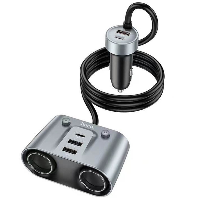 АЗУ Hoco Z51 Establisher 147W(2C3A) 2-in-1 cigarette lighter car charger (Metal gray)