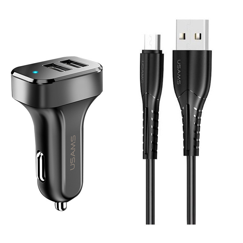 АЗП Usams C13 2.1A Dual USB + U35 Micro USB cable (1m) (Чорний)
