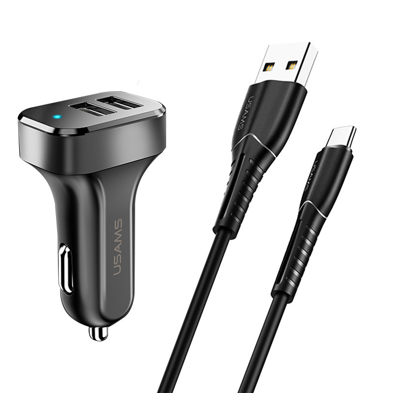 АЗУ Usams C13 2.1A Dual USB + U35 Type-C cable (1m) (Черный)