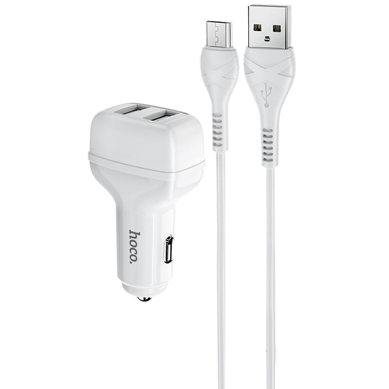 АЗП Hoco Z36 (2USB/2.4A) + MicroUSB (Білий)