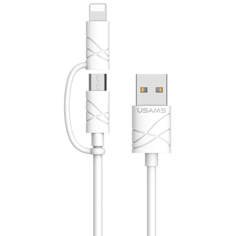 Дата кабель Usams US-SJ077 2in1 U-Gee USB to Micro USB + Lightning (1m) (Белый)