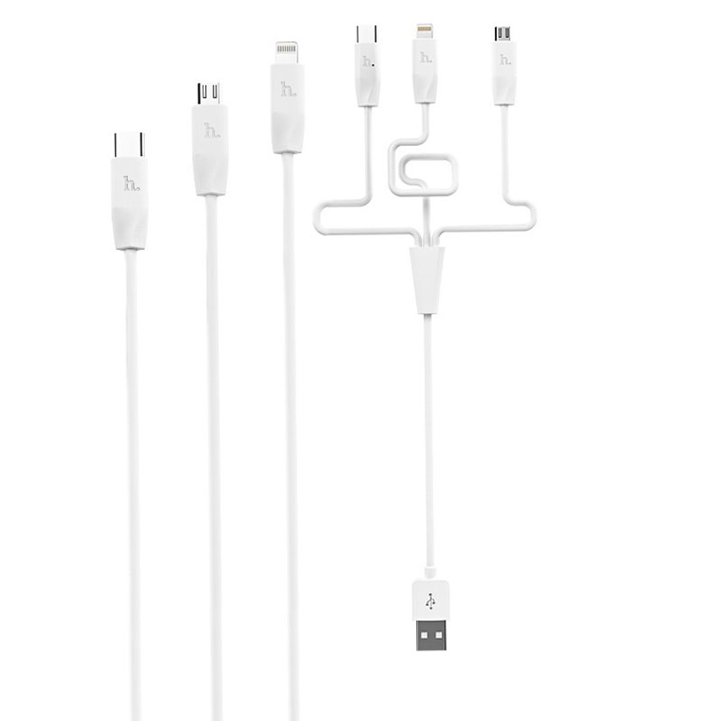 Дата кабель Hoco X1 Rapid 3in1 (Lightning+Micro USB+Type-C) (1m) (Белый)