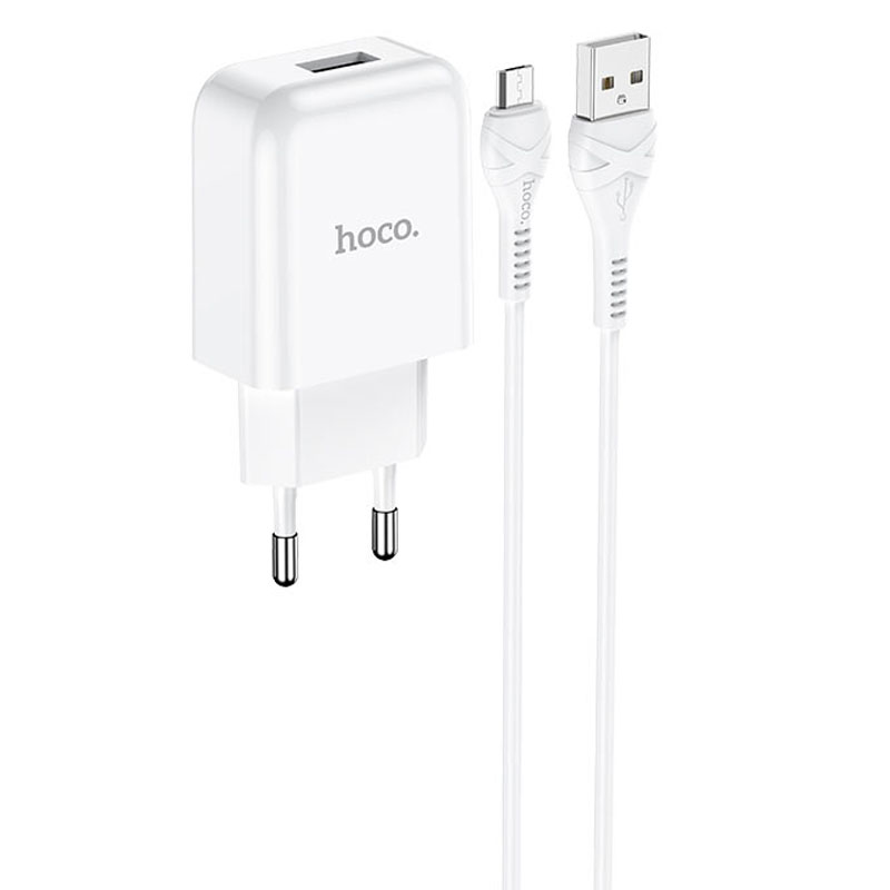 СЗУ HOCO N2 (1USB/2.1A) + USB - MicroUSB (Белый)