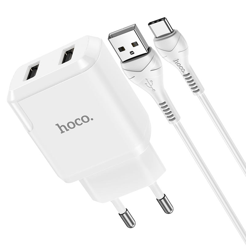 Фото СЗУ HOCO N7 (2USB/2,1A) + USB - Type-C Белый в магазине onecase.com.ua