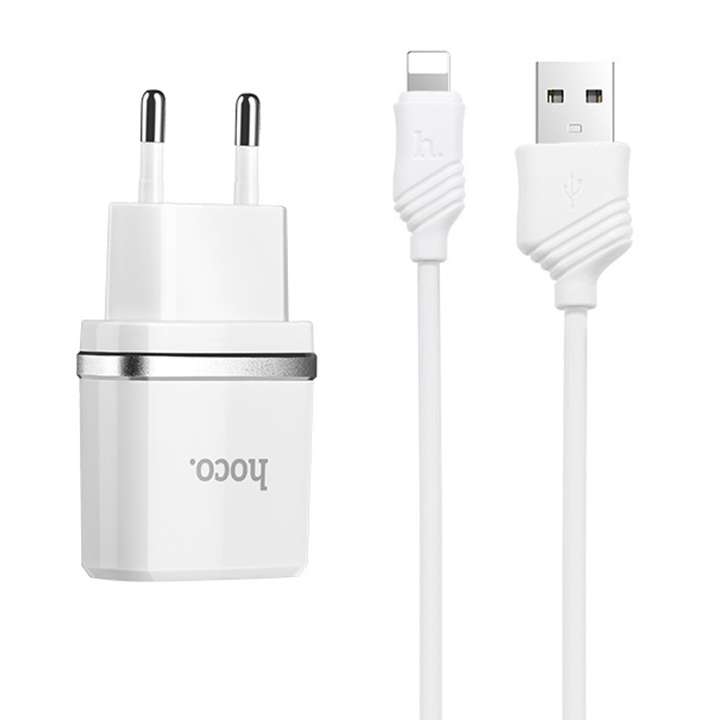 СЗУ Hoco C12 Charger + Cable Lightning 2.4A 2USB (Белый)