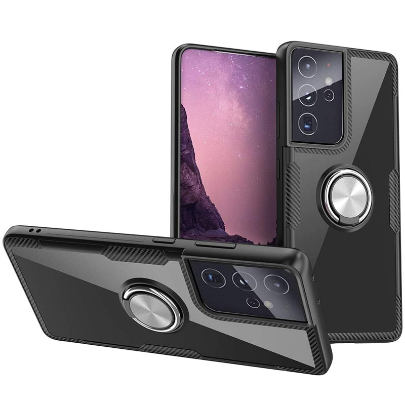 TPU+PC чехол Deen CrystalRing for Magnet (opp) для Samsung Galaxy S21 Ultra (Бесцветный / Черный)