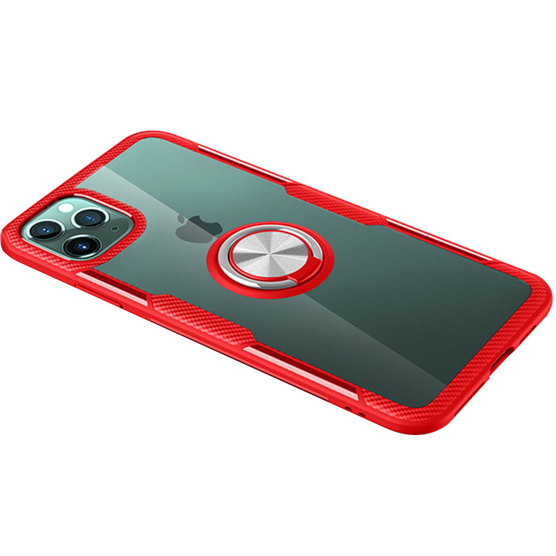 TPU+PC чохол Deen CrystalRing під магнітний тримач для Apple iPhone 11 Pro Max (6.5") (Безбарвний / червоний)