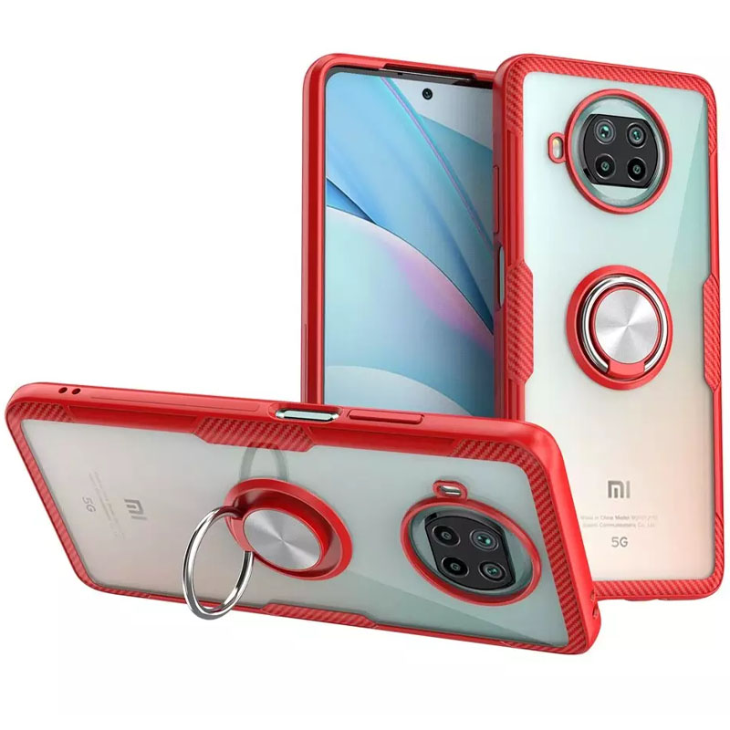 TPU+PC чехол Deen CrystalRing for Magnet (opp) для Xiaomi Mi 10T Lite / Redmi Note 9 Pro 5G (Бесцветный / Красный)