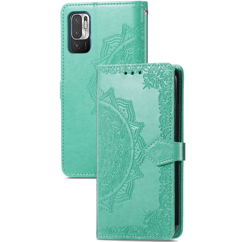 Кожаный чехол (книжка) Art Case с визитницей для Xiaomi Redmi Note 10 5G / Poco M3 Pro (Бирюзовый)