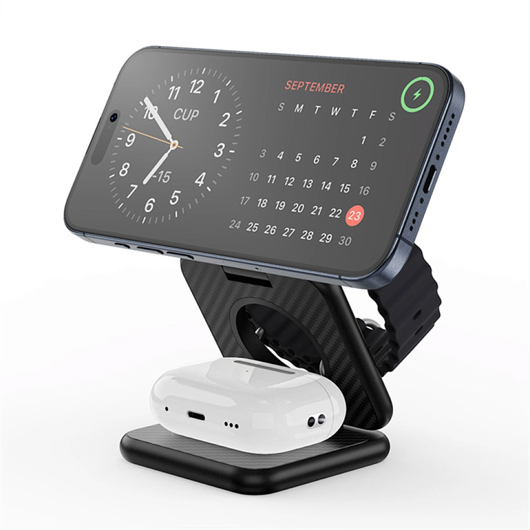 БЗУ WIWU Wi-W035 Kevlar Mag Go 3 in 1 wireless charger (Black)