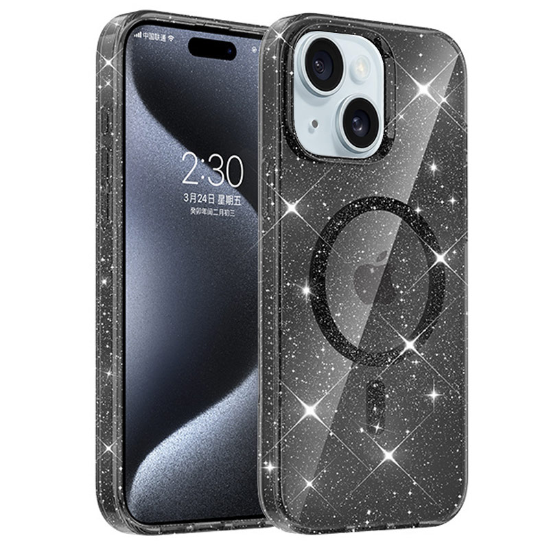 Чехол TPU Eclipse Sparkle (MagFit) для Apple iPhone 15 (6.1") (Black)