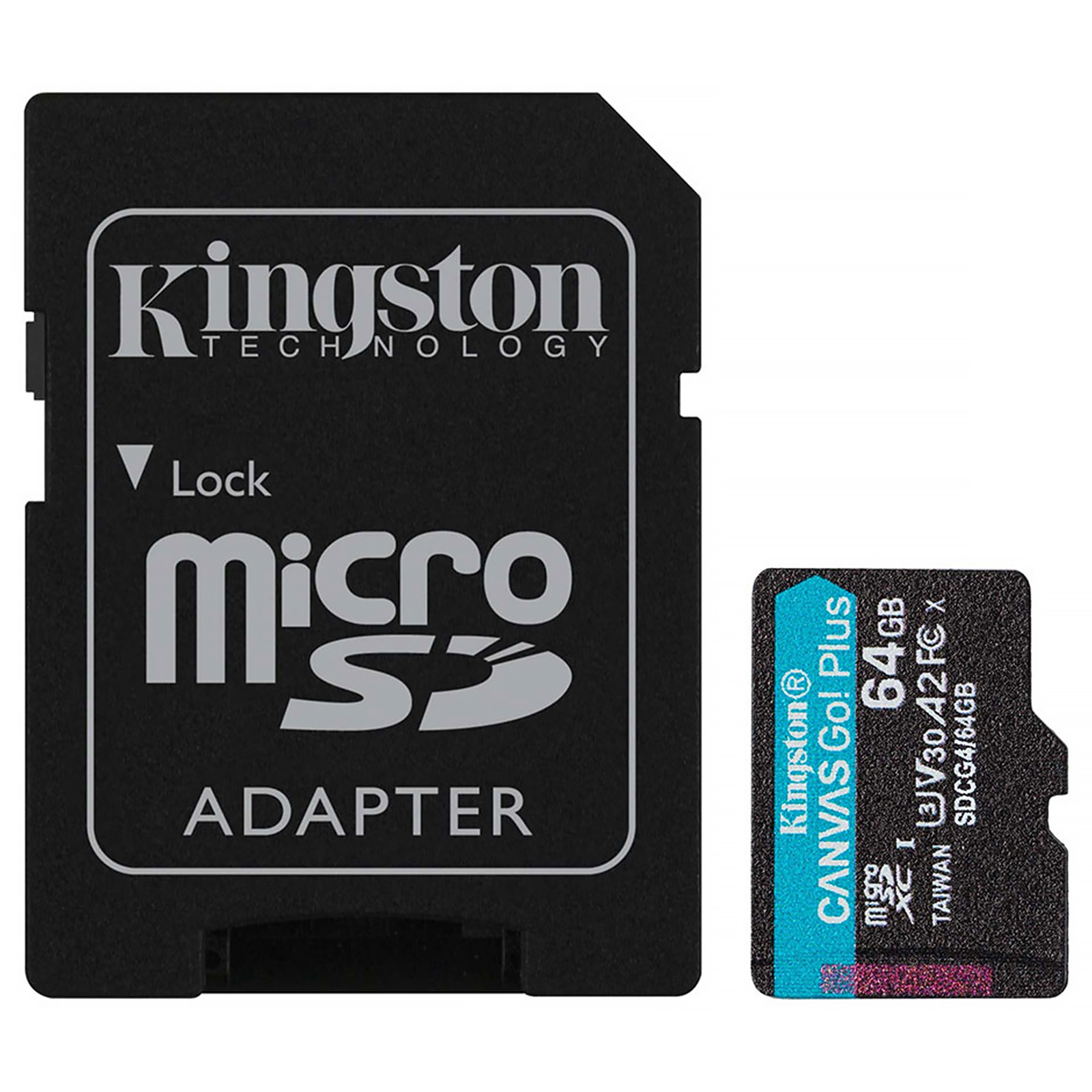 Карта памяти Kingston Canvas GP (UHS-3, R200MB/s) C-10 A2 V30 – 64GB (с адаптером) (SDCG4) (Black)