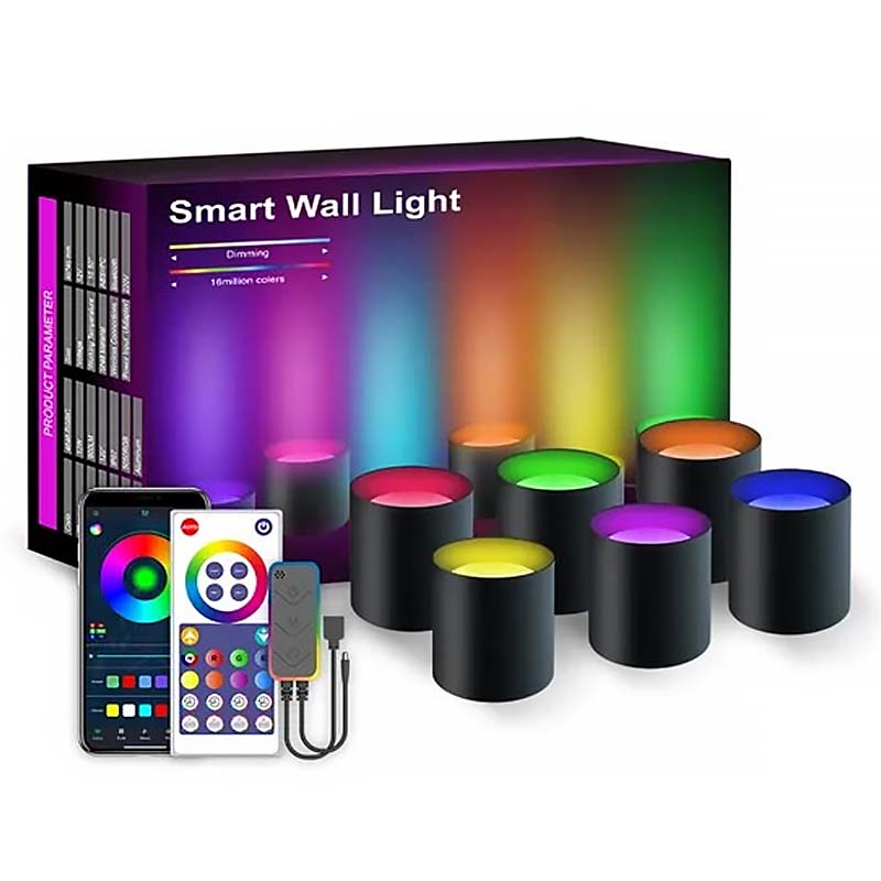 Настенная LED лампа RGB Intelligent wall lamp 6 pcs with Bluetooth European plug with app (Black)