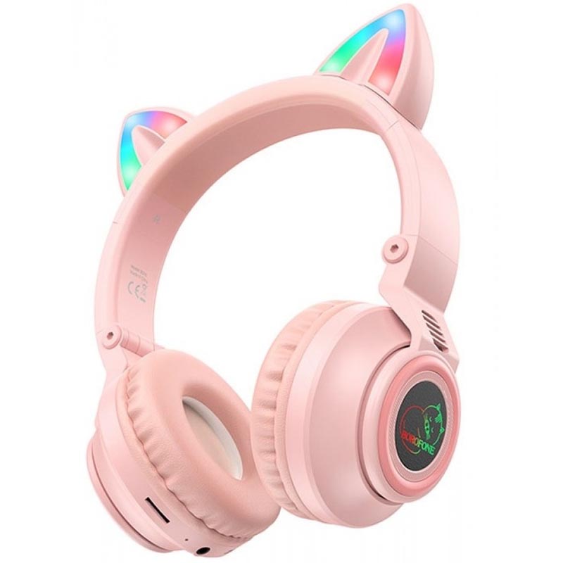 Bluetooth навушники BOROFONE BO18 Cat ear (Рожевий)