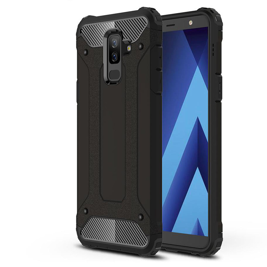 Бронированный противоударный TPU+PC чехол Immortal для Samsung Galaxy A6 Plus (2018) (Черный)