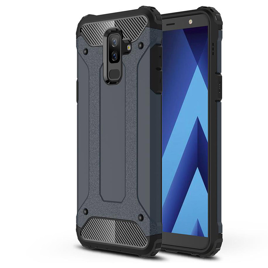 Бронированный противоударный TPU+PC чехол Immortal для Samsung Galaxy A6 Plus (2018) (Металл / Gun Metal)