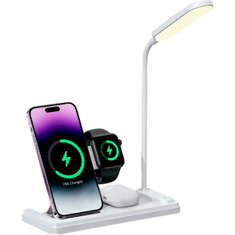 БЗУ Usams US-CD195 15W 4in1 Wireless Charging Holder With Table Lamp (White)