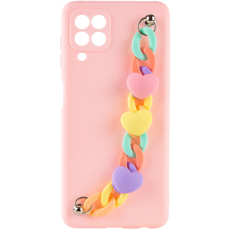 Чехол Chained Heart c подвесной цепочкой для Samsung Galaxy A22 4G / M32 (Pink Sand)