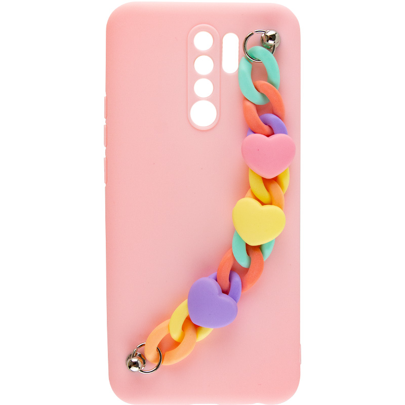 Чехол Chained Heart c подвесной цепочкой для Xiaomi Redmi 9 (Pink Sand)