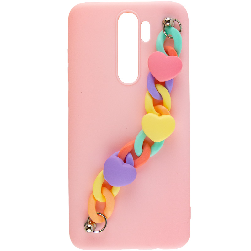 Чехол Chained Heart c подвесной цепочкой для Xiaomi Redmi Note 8 Pro (Pink Sand)