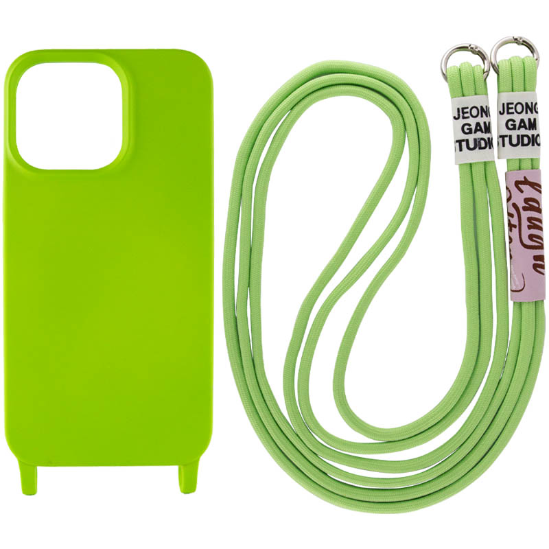 Чехол Cord case c длинным цветным ремешком для Apple iPhone 13 Pro Max (6.7") (Салатовый)