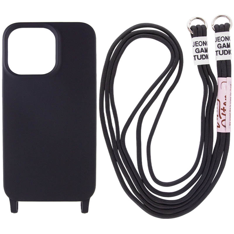 Чехол Cord case c длинным цветным ремешком для Apple iPhone 14 (6.1") (Черный)