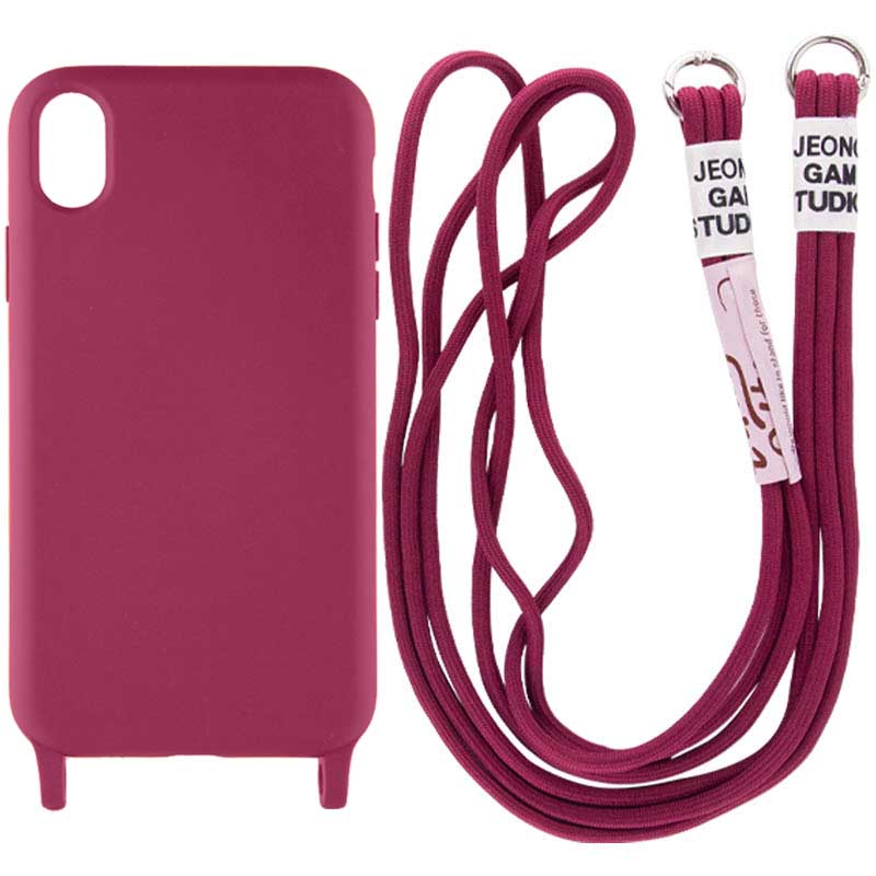 Чехол Cord case c длинным цветным ремешком для Apple iPhone X (5.8") (Красный / Rose Red)