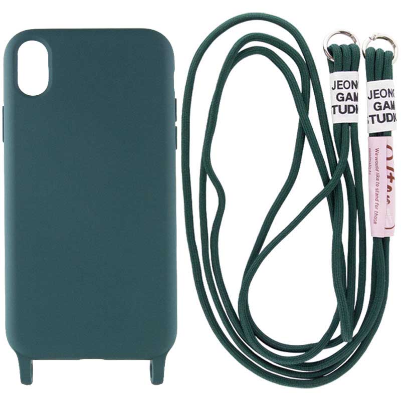Чехол Cord case c длинным цветным ремешком для Apple iPhone X / XS (5.8") (Зеленый / Forest green)