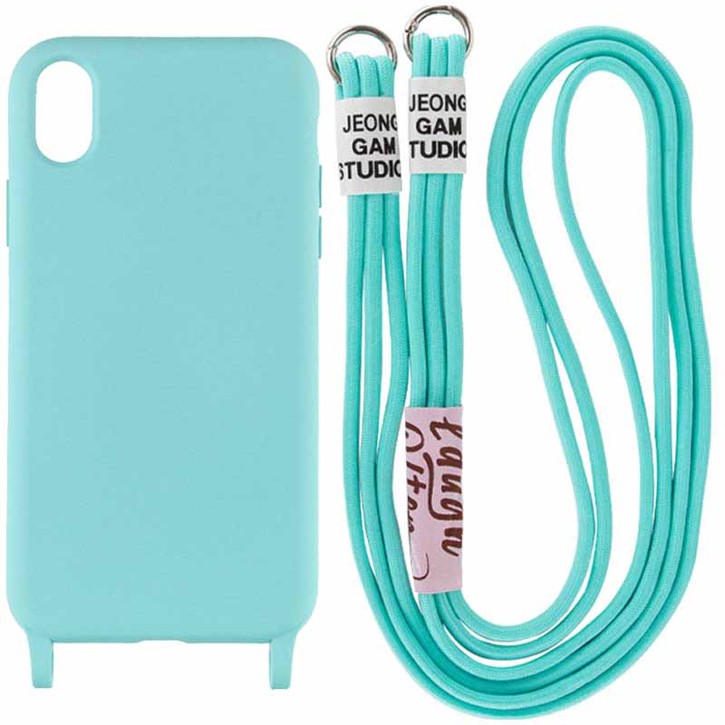 Чехол Cord case c длинным цветным ремешком для Apple iPhone XR (6.1") (Бирюзовый / Marine Green)