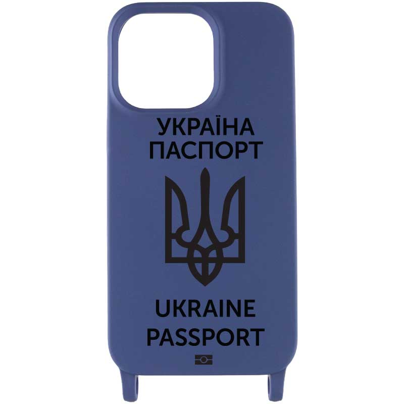 Чехол Cord case Ukrainian style c длинным цветным ремешком для Apple iPhone 14 (6.1") (Темно-синий / Midnight blue)