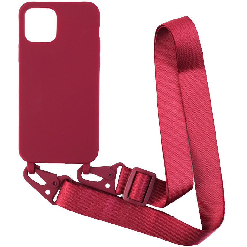 Чехол Crossbody с длинным цветным ремешком для Apple iPhone 14 Plus (6.7") (Бордовый)