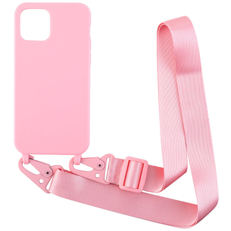 Чехол Crossbody с длинным цветным ремешком для Apple iPhone 14 Plus (6.7") (Розовый)