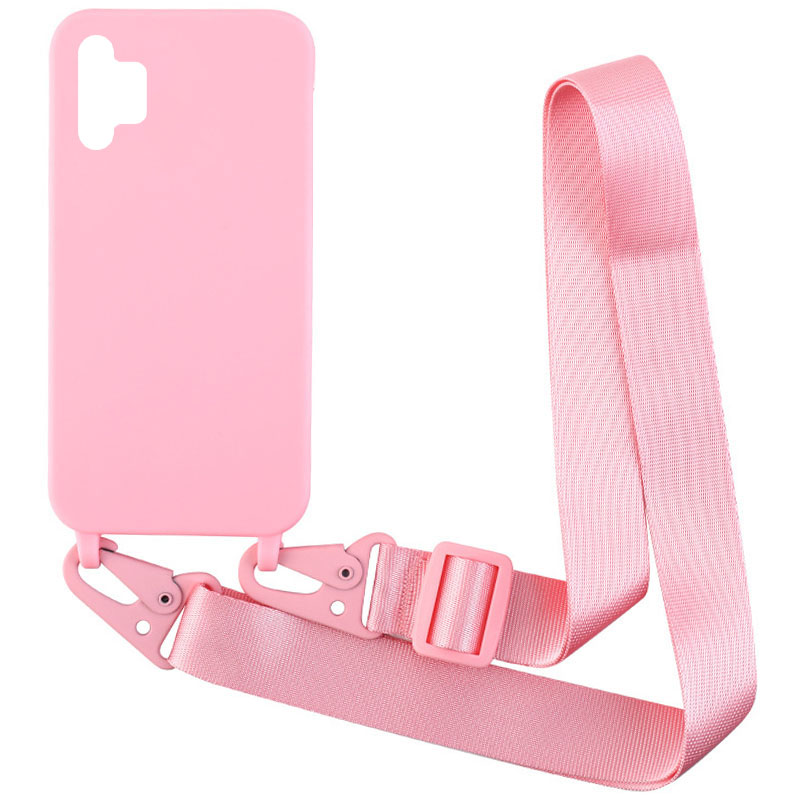 Чехол Crossbody с длинным цветным ремешком для Samsung Galaxy A32 4G (Розовый)
