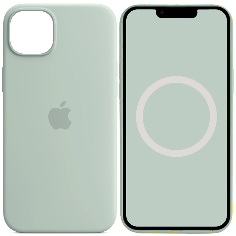 Чехол Silicone case (AAA) full with Magsafe and Animation для Apple iPhone 14 (6.1") (Бирюзовый / Succulent)