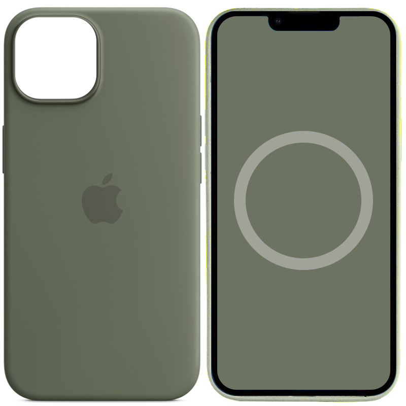 Чехол Silicone case (AAA) full with Magsafe and Animation для Apple iPhone 14 (6.1") (Зеленый / Olive)