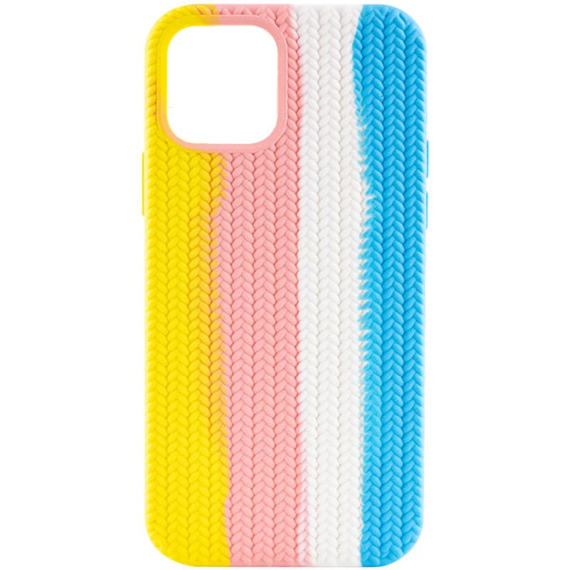 Чехол Silicone case Full Braided для Apple iPhone 13 Pro Max (6.7") (Желтый / Голубой)