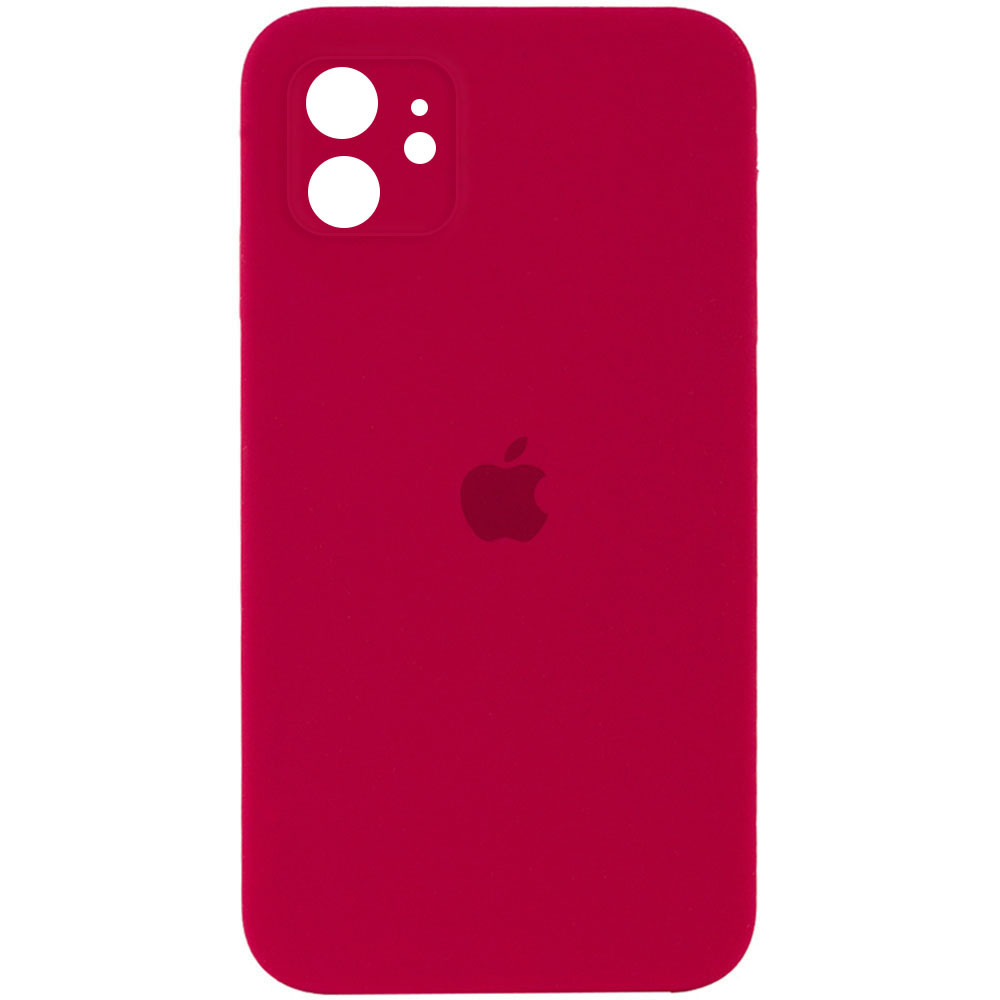 Чохол Silicone Case Square Full Camera Protective (AA) для Apple iPhone 11 (6.1") (Червоний / Rose Red)