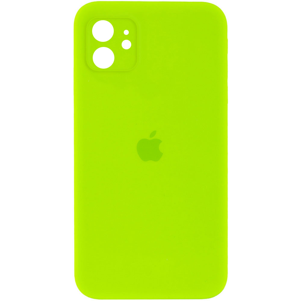 Чохол Silicone Case Square Full Camera Protective (AA) для Apple iPhone 11 (6.1") (Салатовий / Neon green)