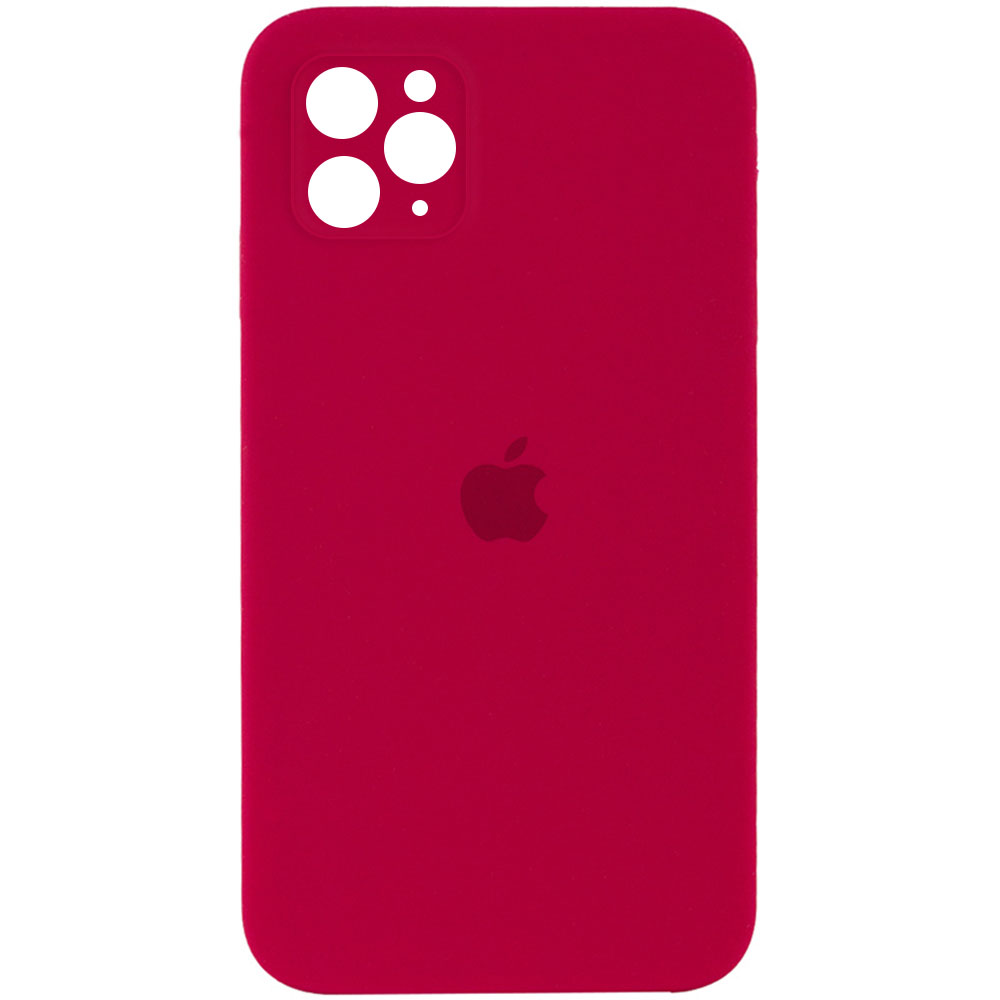Чехол Silicone Case Square Full Camera Protective (AA) для Apple iPhone 11 Pro Max (6.5") (Красный / Rose Red)