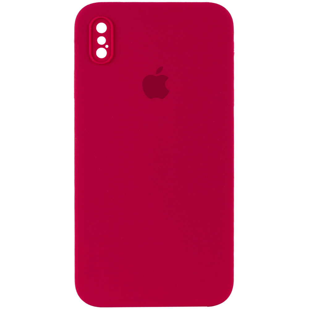 Чохол Silicone Case Square Full Camera Protective (AA) для Apple iPhone X (5.8'') (Червоний / Rose Red)