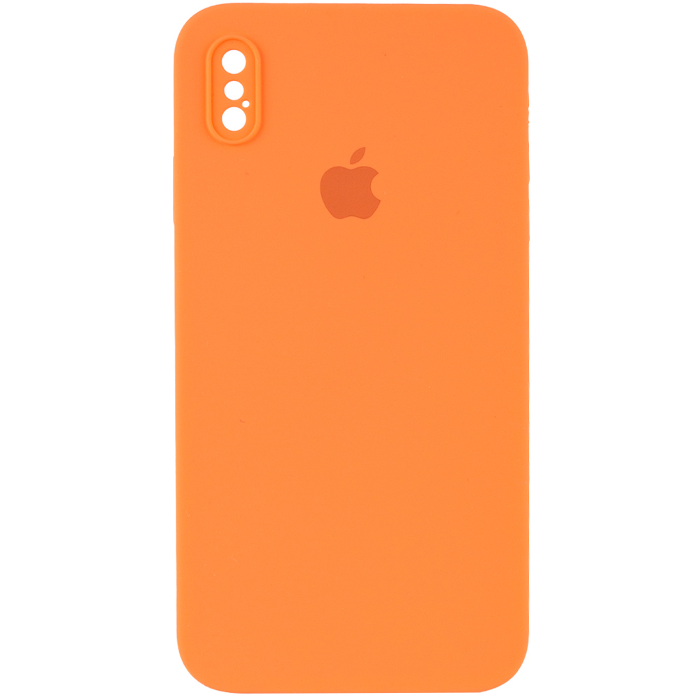 Чехол Silicone Case Square Full Camera Protective (AA) для Apple iPhone XS / X (5.8") (Оранжевый / Papaya)