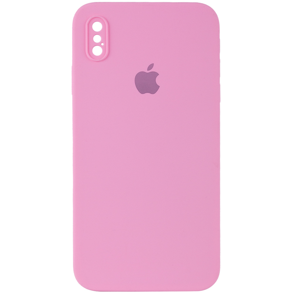 Чехол Silicone Case Square Full Camera Protective (AA) для Apple iPhone X (5.8") (Розовый / Light pink)