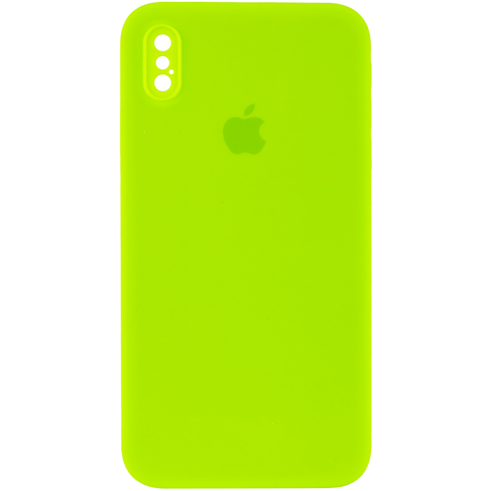 Чехол Silicone Case Square Full Camera Protective (AA) для Apple iPhone XS / X (5.8") (Салатовый / Neon green)