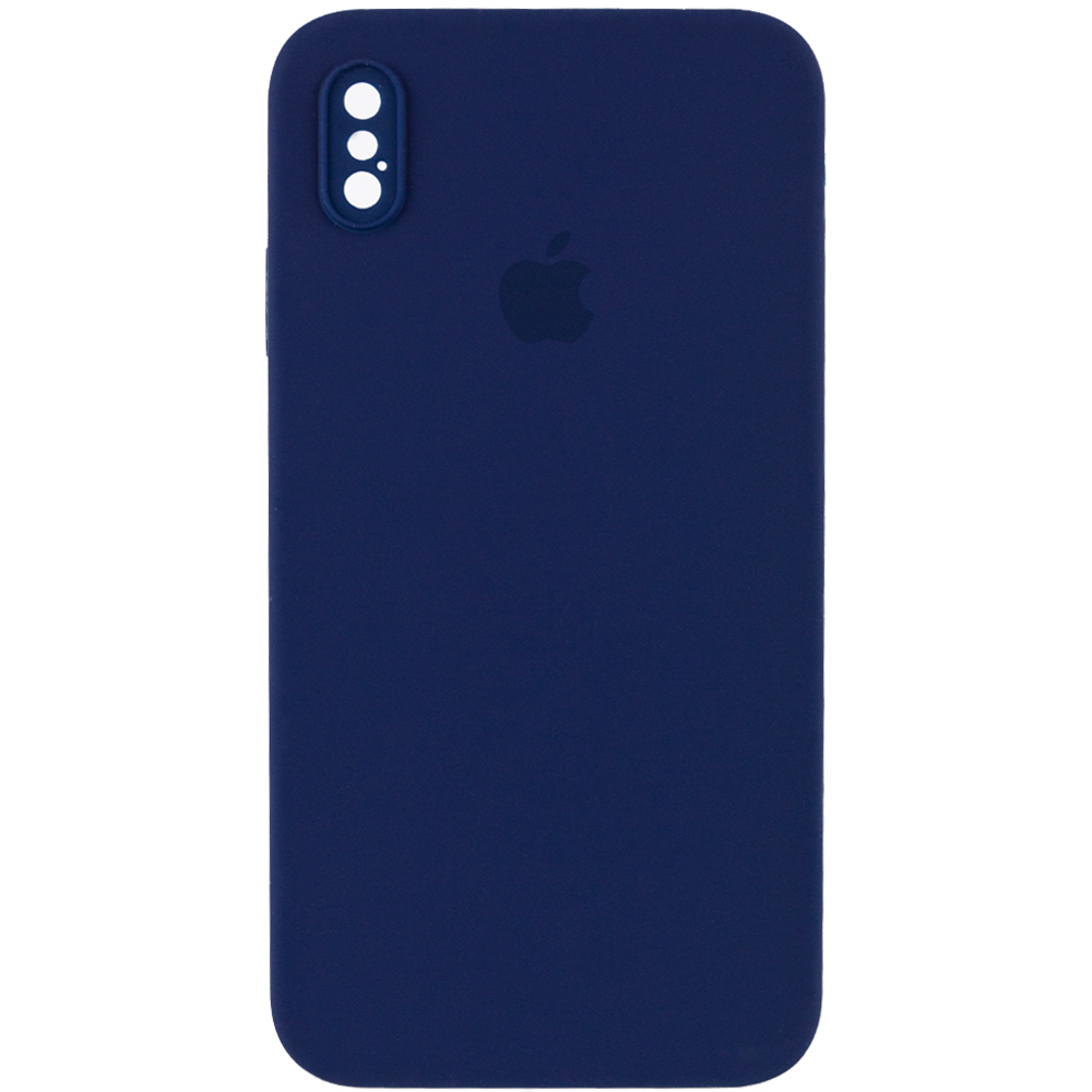 Чехол Silicone Case Square Full Camera Protective (AA) для Apple iPhone XS / X (5.8") (Темно-синий / Midnight blue)