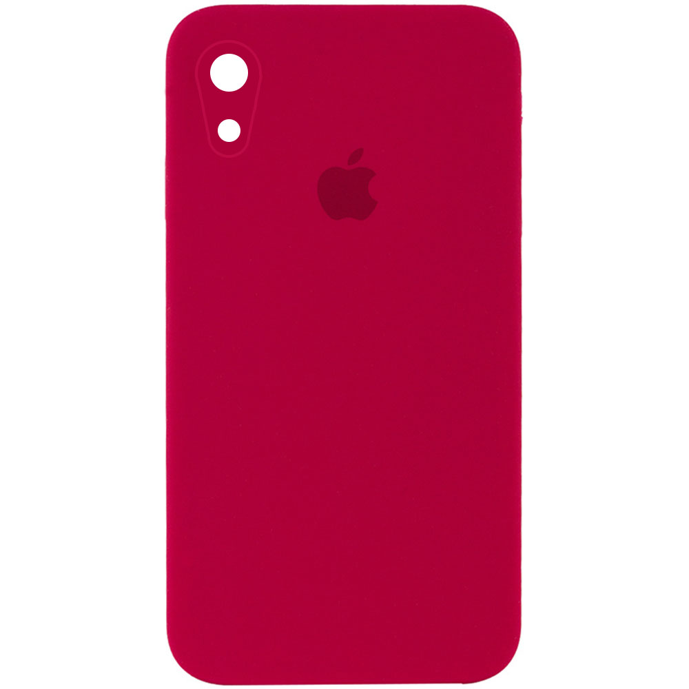 Чехол Silicone Case Square Full Camera Protective (AA) для Apple iPhone XR (6.1") (Красный / Rose Red)