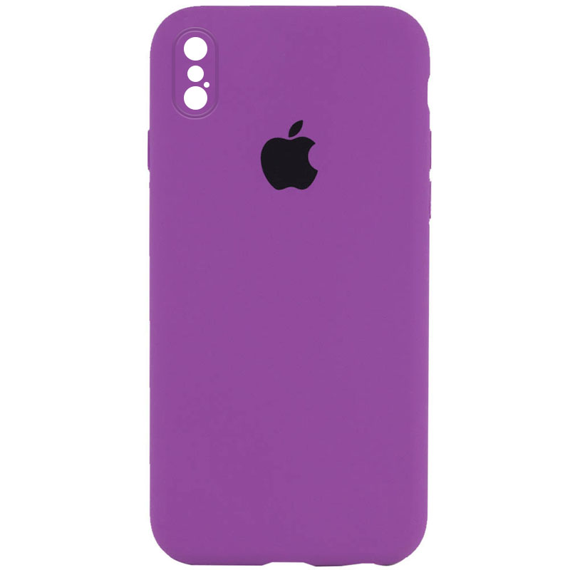Чехол Silicone Case Square Full Camera Protective (AA) для Apple iPhone XS / X (5.8") (Фиолетовый / Grape)