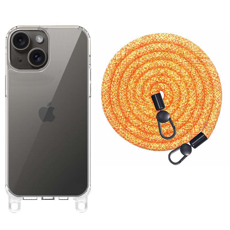 Чохол TPU Transparent with Straps для Apple iPhone 15 (6.1") (Orange / White)